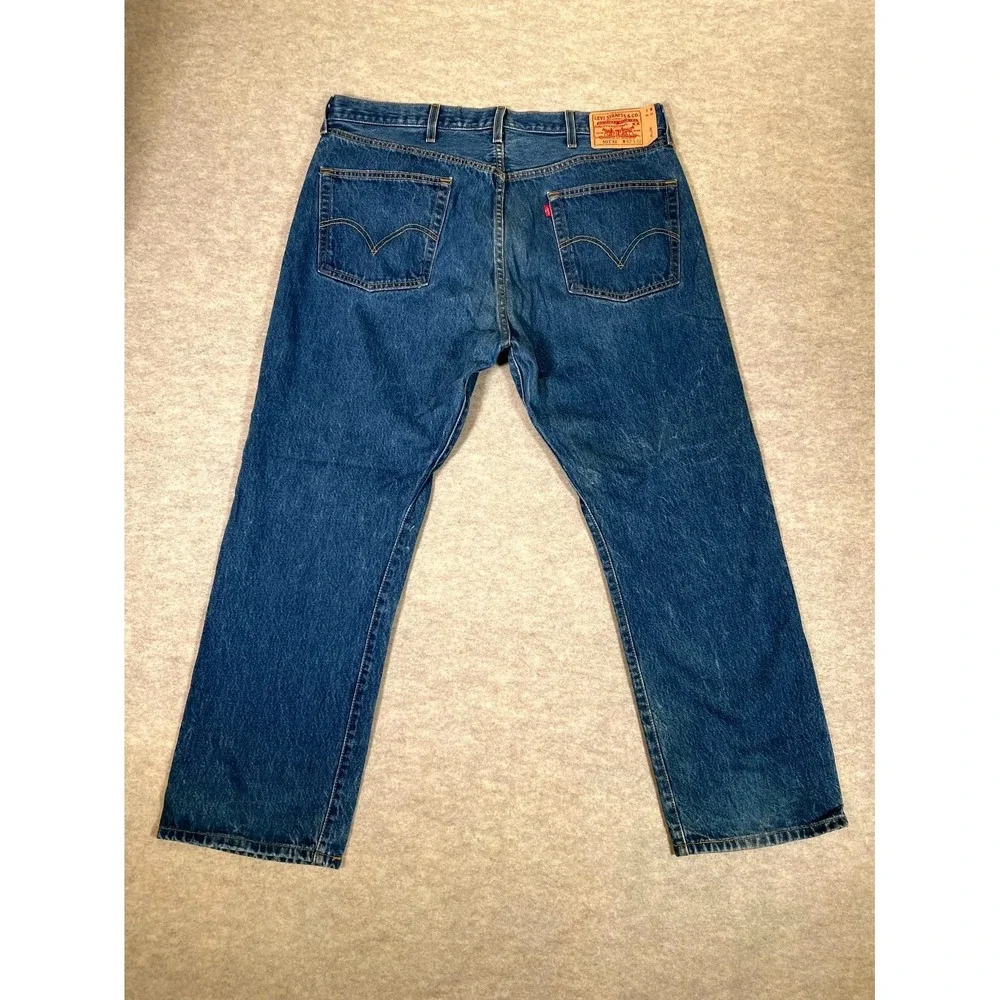 Levis 501 Original Fit Jeans Mens 42x32 Blue Denim Cotton Straight Leg High Rise